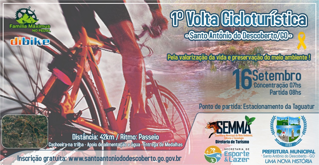 Inscrições abertas: Santo Antônio do Descoberto recebe, em 16 de setembro, 1ª Volta Cicloturística